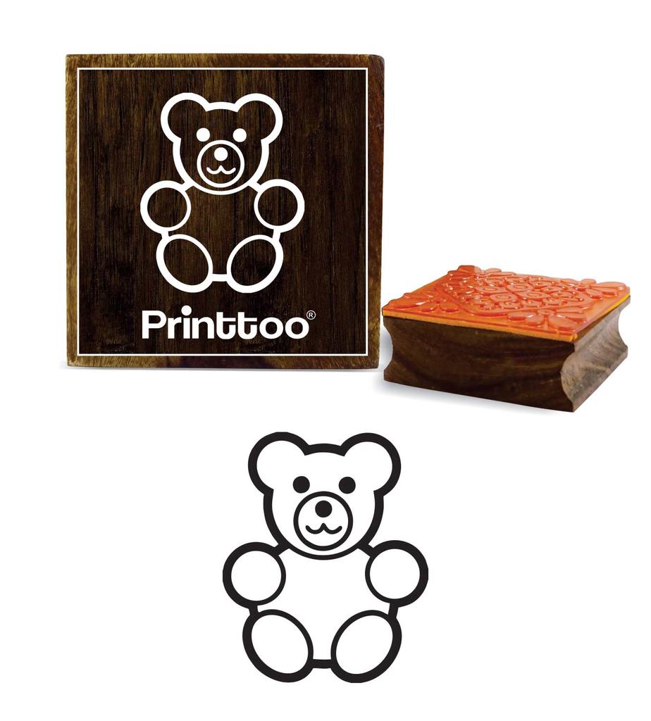 Printtoo Teddy Bear Design Square Craft Textile Brown Wooden Rubber Stamps-2 x 2