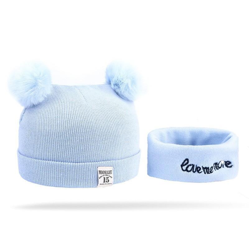 Autumn and winter new children's thermal hat cute bear double ball hat baby warm ear protector knitted wool hat