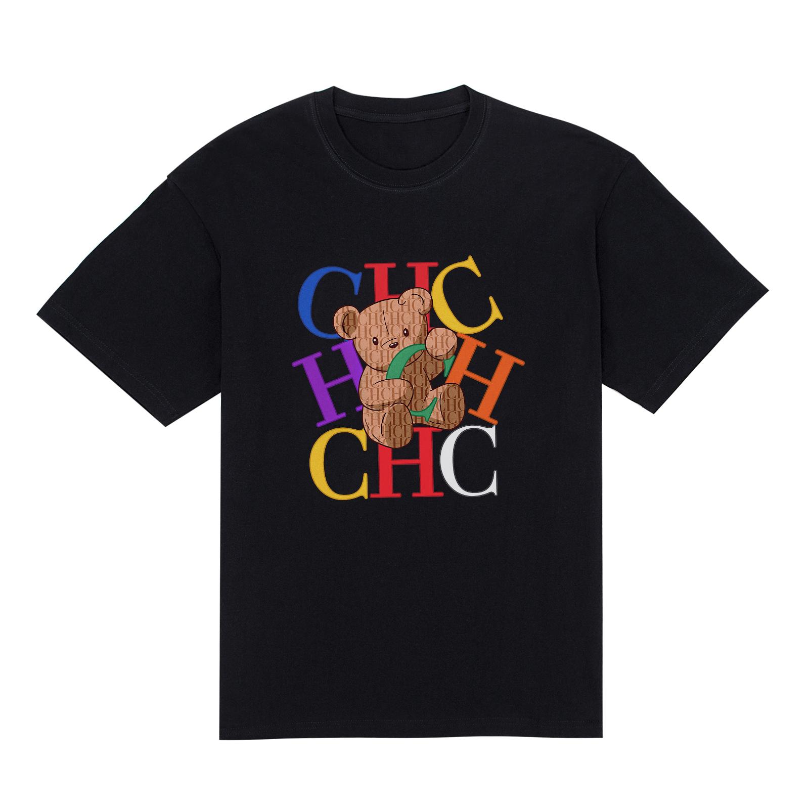 

2026 Summer New Fashion Bear Letter Print Design Street Trend Y2K Mens and Womens Matching ShortSleeved TShirt S