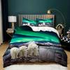 Aurora Borealis Duvet Cover King Queen Pale Weather Over The Hills with Waterfall Creek Nature Landscape Polyester Bedding Set
