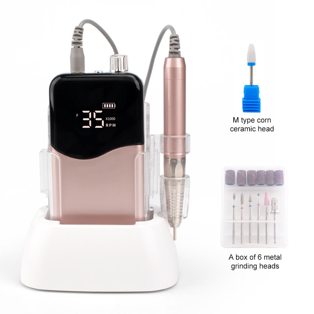 

BEPAN Brushless Light Rose Gold Rectangle 35000RPM Portable Nail Drill Machine Handpiece Set for File Desktop Base UK