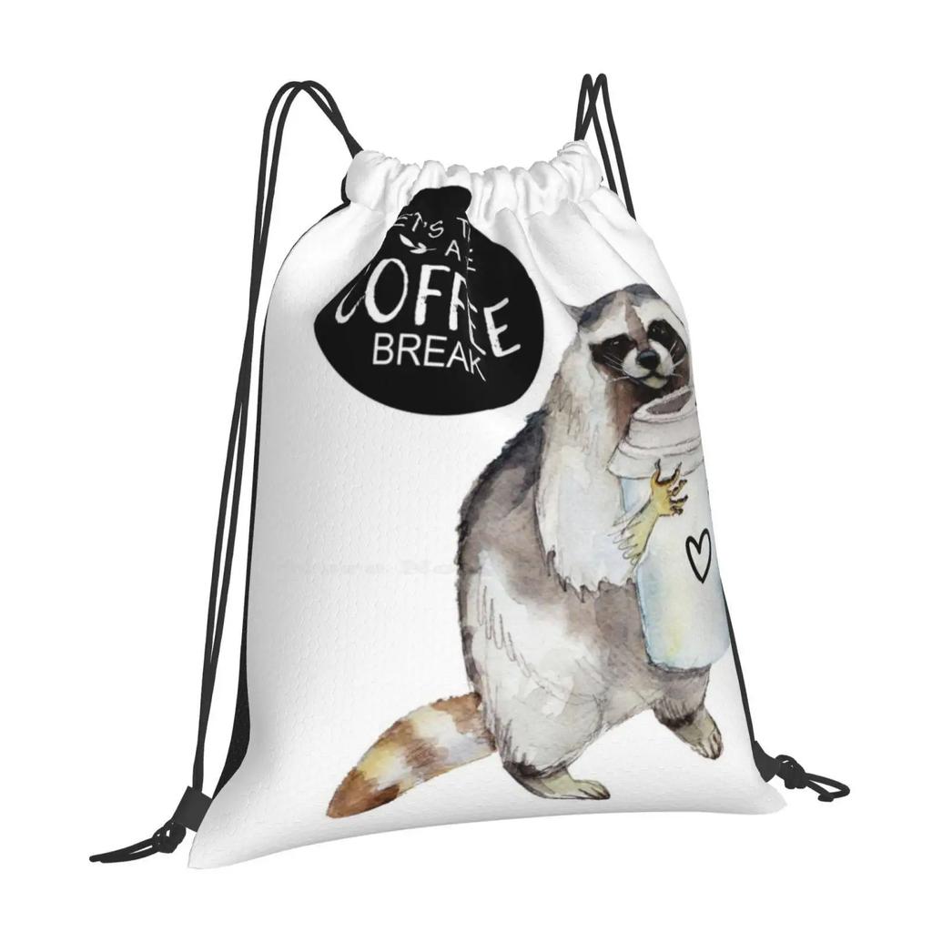 Watercolor Raccoon Coffee Lover Teen College Student Backpack Pattern Design Bags Watercolor Animals Coffee Lover Coffee Art