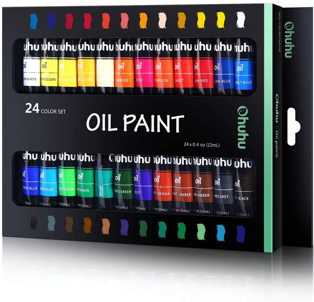 Ohuhu Oil Paint Set, 24 Colors, Oil Paints, Painting Supplies, Beginners, Adults, Boys, Girls, 12ml Paint Tubes