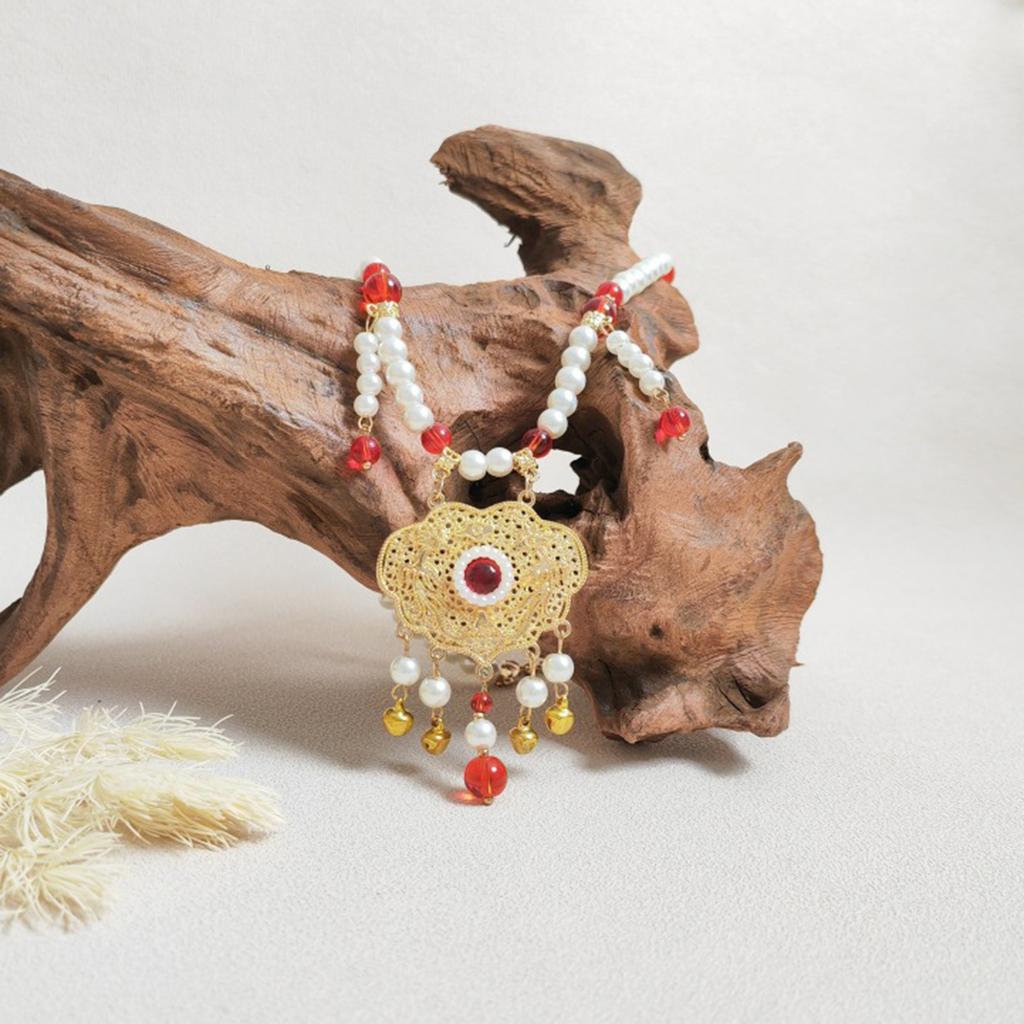 Vintage Chinese Necklace with Antique Bell Pendant Exquisite Traditional Necklace Inspired by Hanfu Fashion for Women