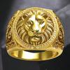 European & American Luxury Lion Carved Gold-Plated Zircon Men's Ring - Hip Hop Style Accessory