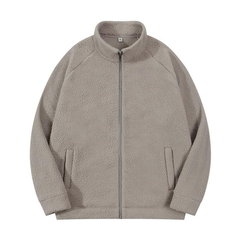 2026 Autumn And Winter New Polar Fleece Jacket Plus Velvet Thickened Solid Color Stand-up Collar Sweater Cardigan Jacket For Men