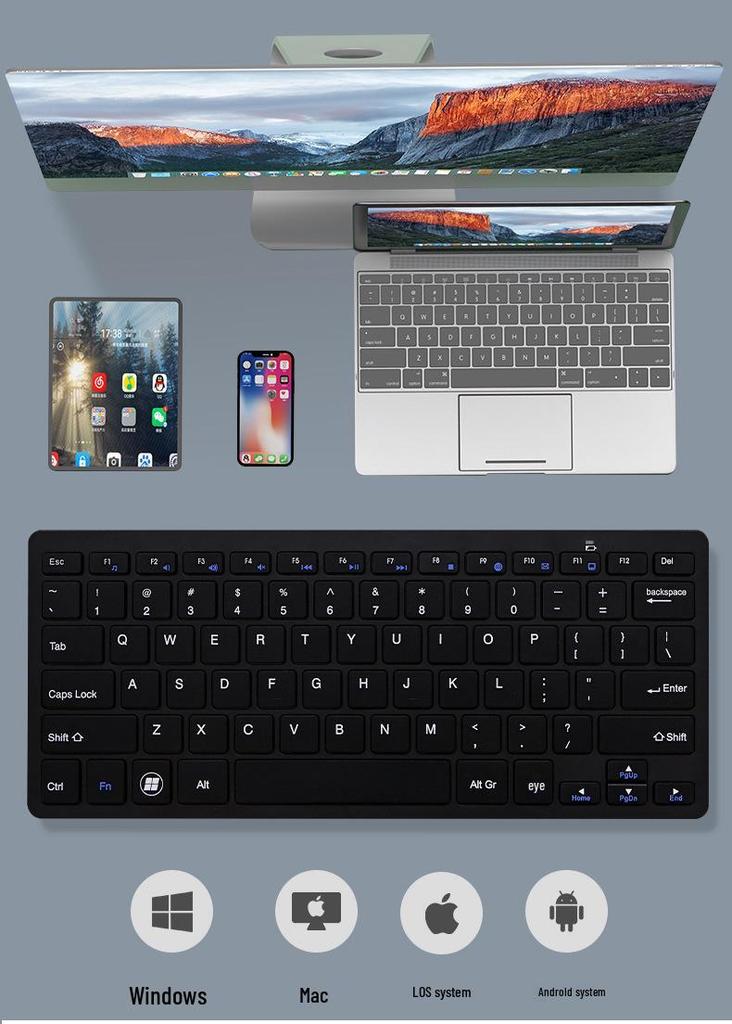 2.4G Silent Portable Wireless Bluetooth Keyboard & Mouse Set for Mobile, Tablet, Laptop - Battery Powered