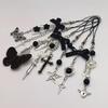 Black Punk Y2K Phone Pendant Chain Cool Girl Sweet Pink Beaded Charm With Cross Butterfly Love Accessories For iPhone Camera Bag 1