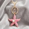 Keychain Pendant Starfish Design Zinc Alloy Key Chain with Imitation Pearl Inlaid Anti-Oxidation Lobster Clasp Key Pendant