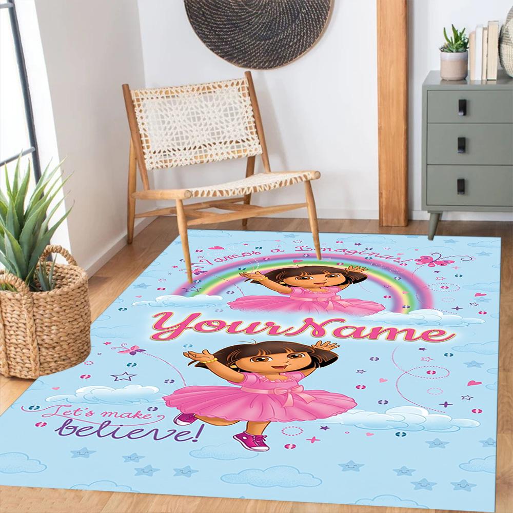 Dora Explorer Personalized Name Floor Mat Perfect for Game Room Playrooms Outdoor Entryway Anti-slip Rug Decorate Offices Birthday/Christmas Gift