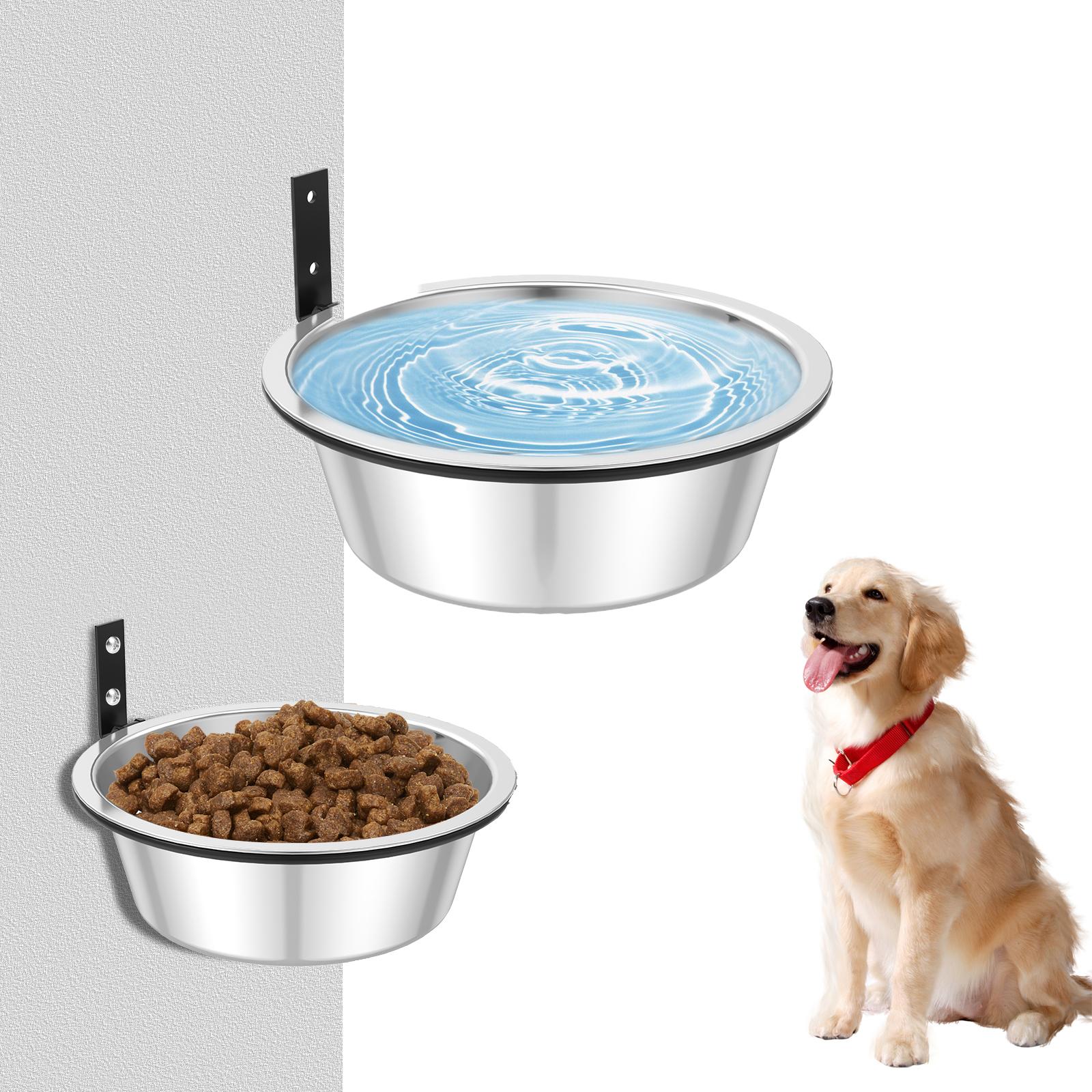 2 Pack Wall Mounted Dog Bowl Stainless Steel Foldable Adjustable Height Pet Large and Extra Large Sized Dog Food Water Bowls
