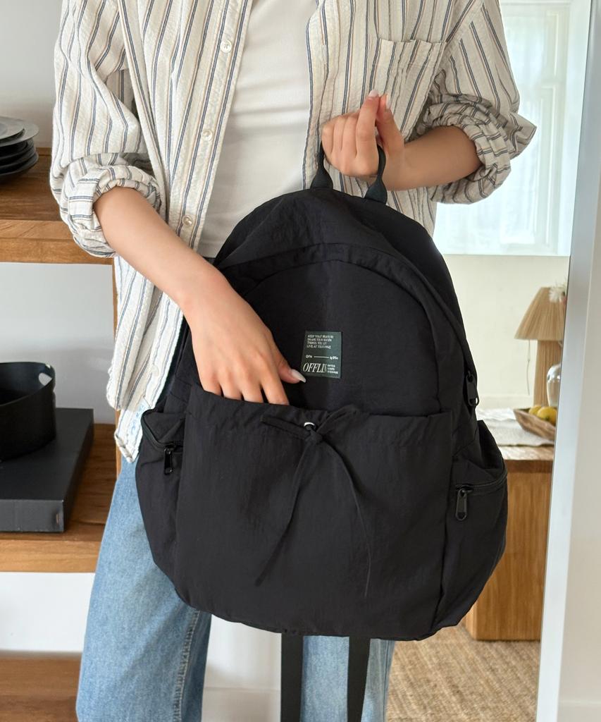 Offlin Ribbon String Backpack Black