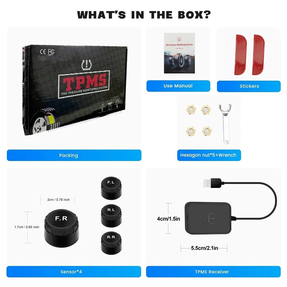 Android TPMS Spare Tyre External Sensor Tire Pressure Monitoring System USB TPMS for Car Navigation Radio DVD Player Detection
