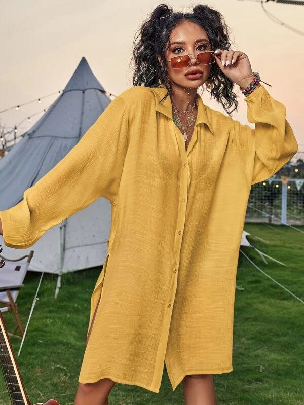 "Bamboo Cotton Long-Sleeve Beach Cover-Up Cardigan"