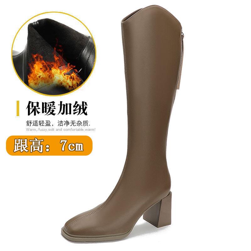 Damenstiefel mit hohen Absätzen neue Herbst- und Winter-Hochstiefel im Jahr 2024, aber Reißverschluss hinten dicker Absatz dünne Reiterstiefel