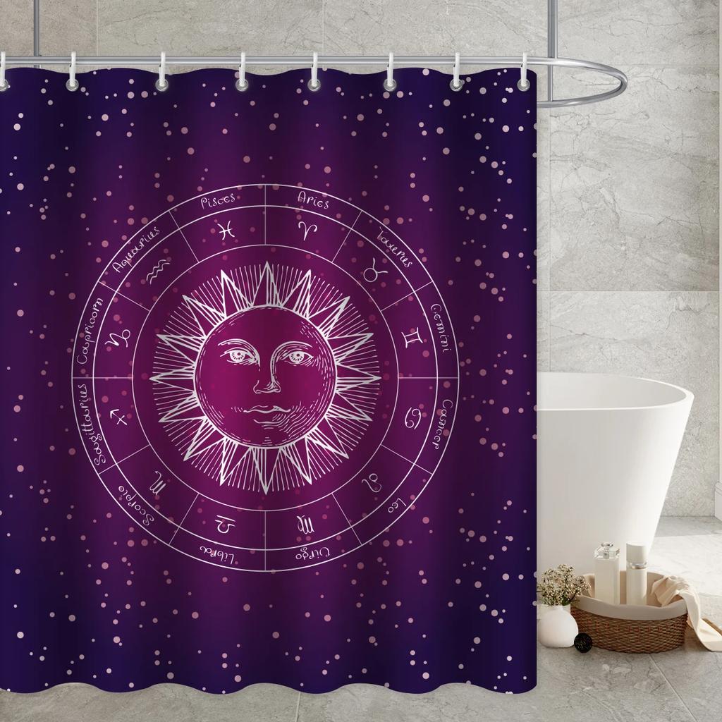 Black Mysticism Shower Curtain Liner Sun and Moon Modern Waterproof Bathroom Curtains Accessories with 12 Hooks Bathtub Curtain