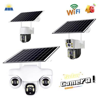 Cámara de vigilancia solar: Vigilancia de 1/2/3 Lentes Pantalla Simple/Doble/Triple, Grabadora de Video Inteligente WIFI/4G, CCTV Visión Nocturna HD