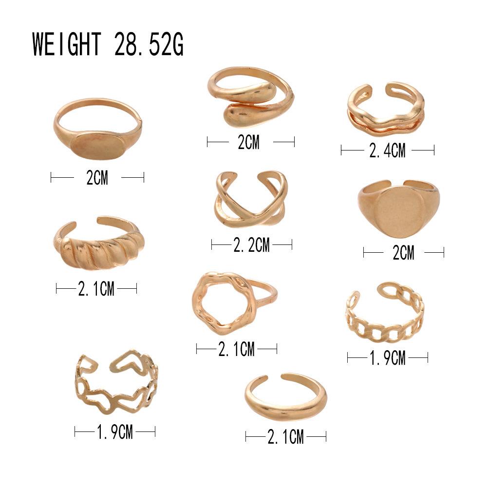 Fashion Women's 10 Piece Ring Set - Ladies Ring  Metal Ring Glossy Ring  Metal Ring Holiday Gift