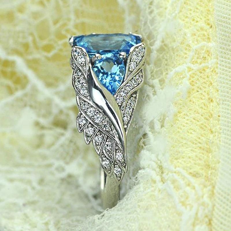 New Best-Selling Zircon Ring In Europe And America Blue Square Gem Women's Ring Popular Accessories