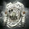 Men's Casual Long Sleeve Round Neck Top with Halloween Print for Seasonal Wear