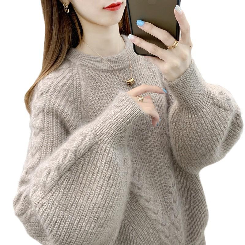 Korean Style Thick Cable Knit Pullover Sweater for Women - 2026 Autumn/Winter Fashion Loose Knit Base Layer Shirt