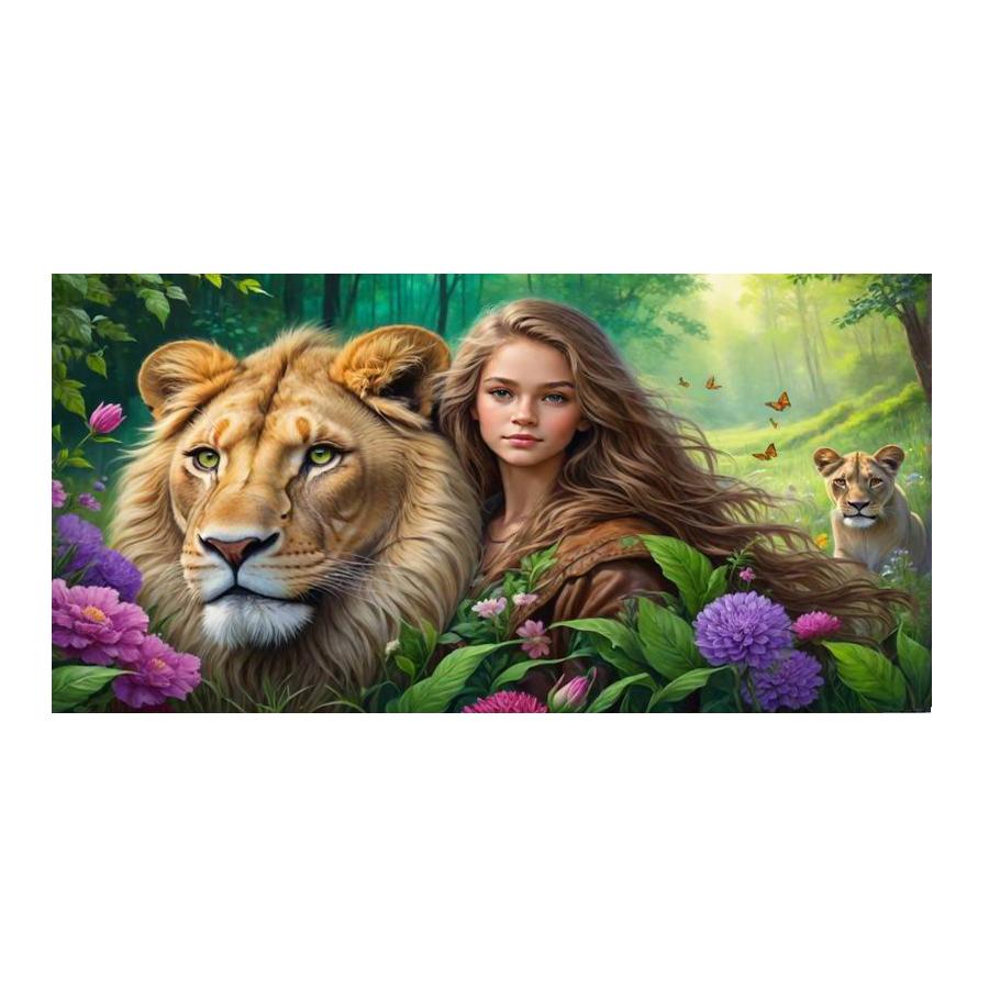Diamond Painting Woman and Lions Diy Full Rhinestone Embroidery Wild Animals Mosaic Cross Stitch Kits Wall Decor