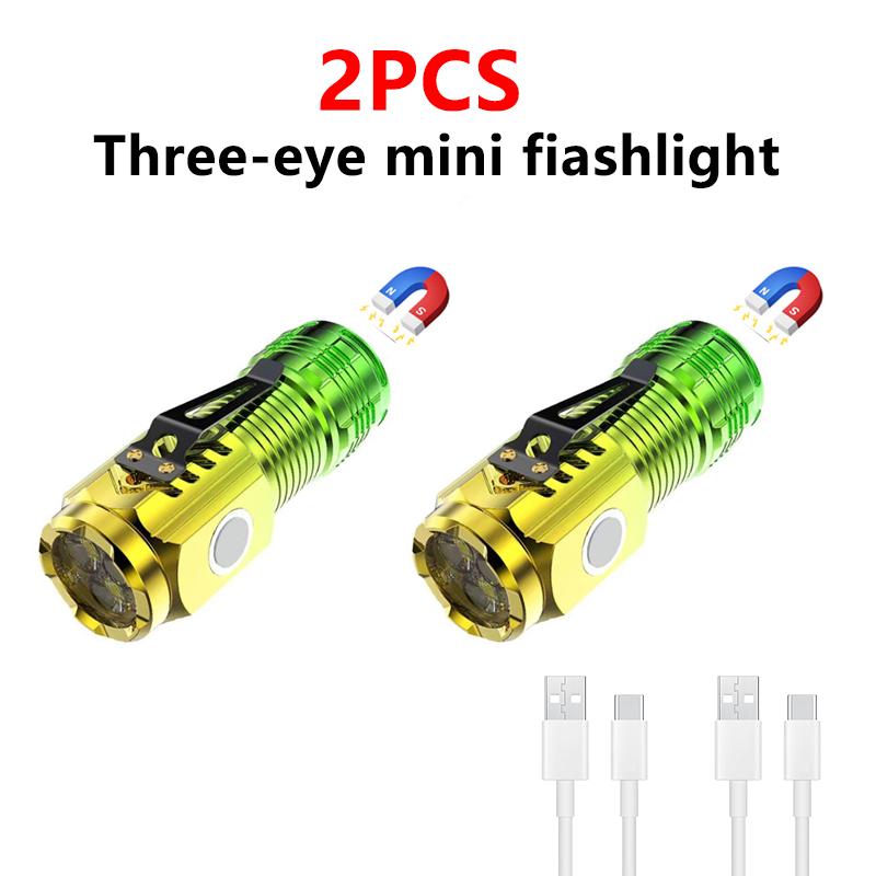 3LED Super Bright Flashlight Portable Mini Burst Flash Torch Rechargeable Outdoor Emergency Spotlight with Pen Clip Tail Magnet