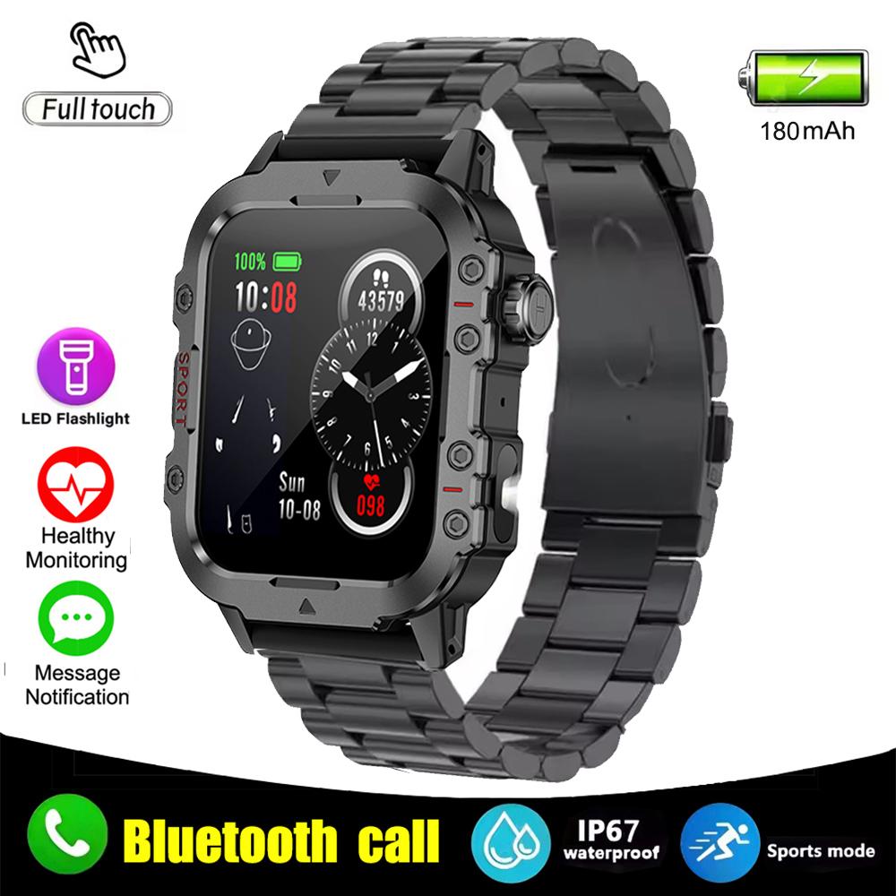 New Military Smart Watch Men IP67 3ATM Outdoor Sports Fitness Tracker Health Monitor 1.44Inch BT Call Smartwatch
