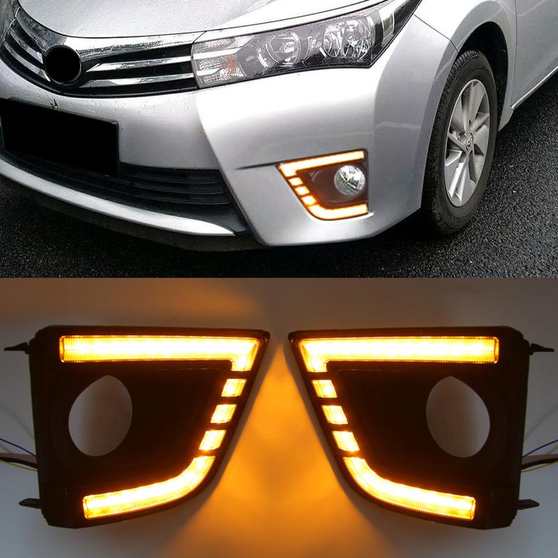 Car LED DRL Daytime Running Light For Toyota Corolla Altis 2014 2015 2016 2017 with Flowing Turn Signal Light Fog Lamp cover