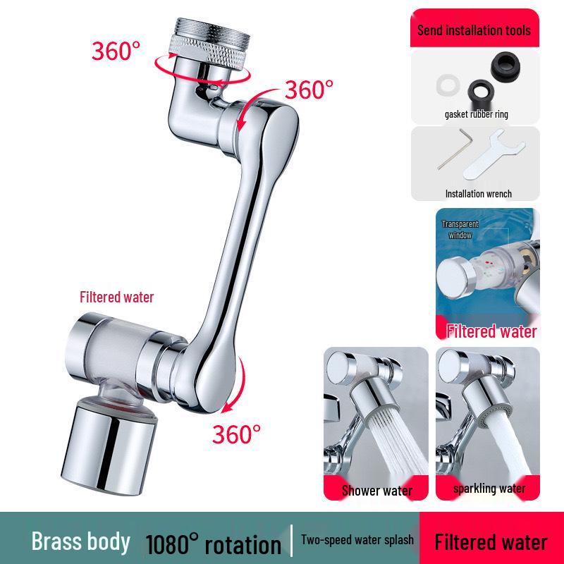 All-Copper 1080° Rotating Faucet Aerator with Anti-Splash Extension Arm