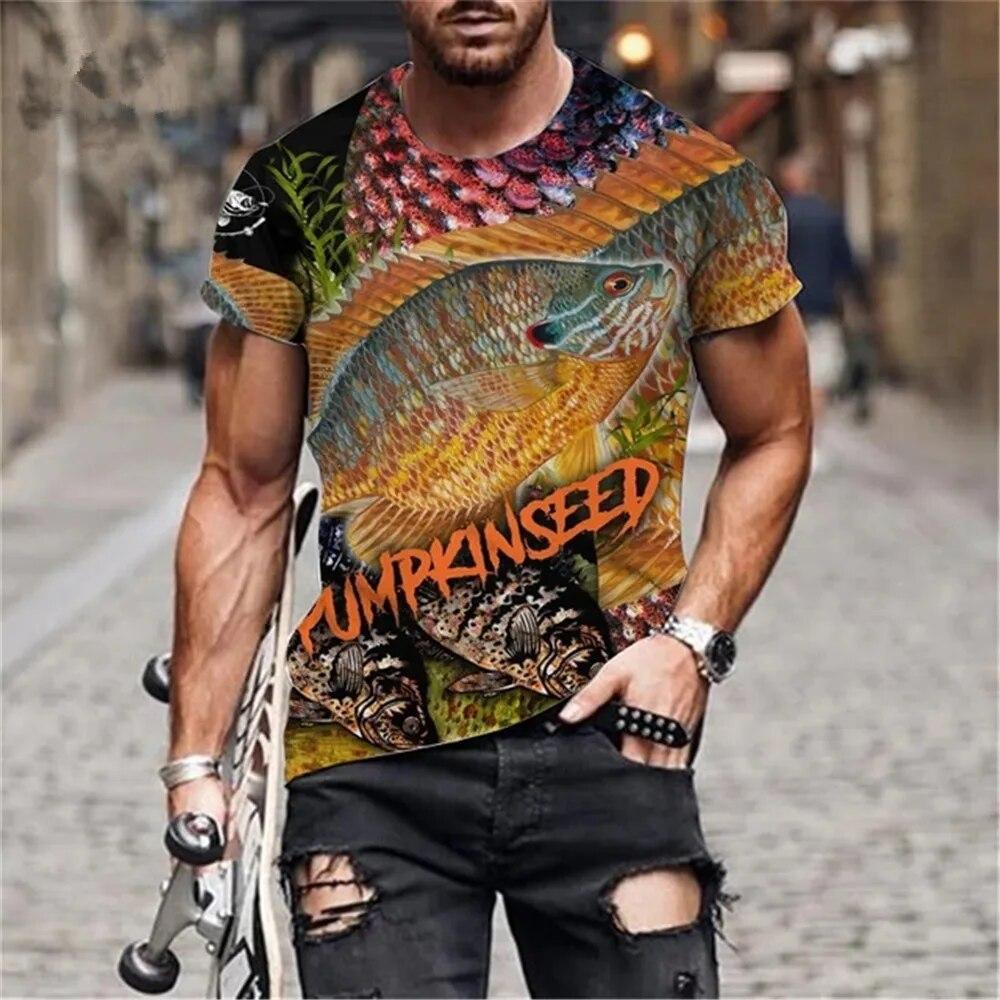 3D Printed Summer Fashion Outdoor Fishing  T-Shirt Europe And America Casual Retro Street Style Round Neck Short Sleeve Men Tees