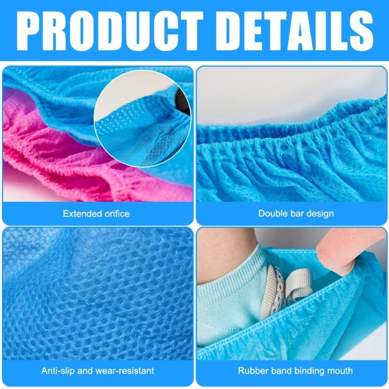100Pcs Disposable Shoe Covers Dustproof Breathable Booties Boot Covers Slip Resistant Overshoes for Outdoor Indoor Use