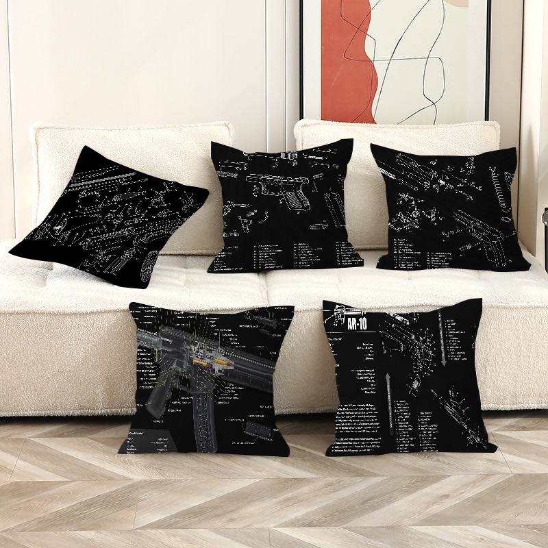 Black Ar 15 Ak47 Gun Cushion Cover Polyester Sofa Cushions Decorative Throw Pillows Home Decoration Pillowcover