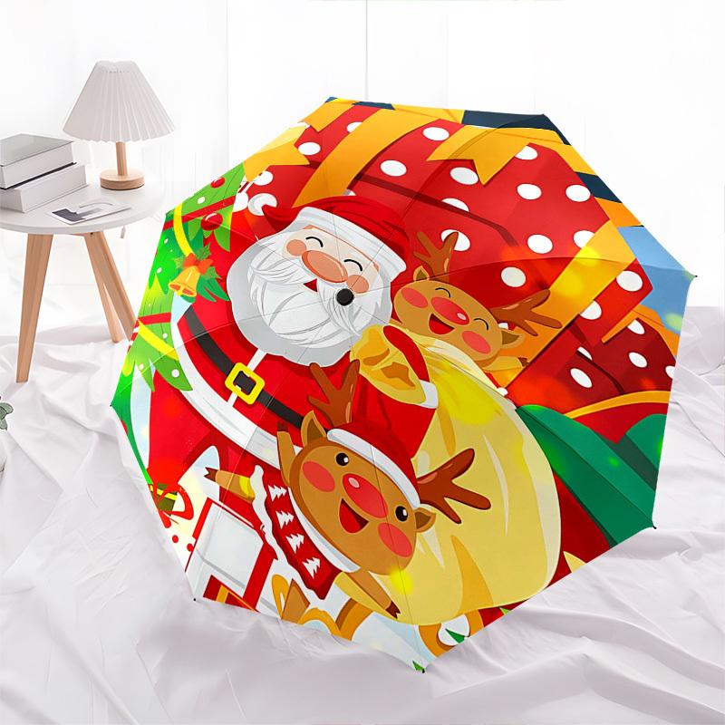 1pc Christmas Santa Claus Reindeer Gift Box Presents Outdoor Umbrella, Automatic Open Close Folding Design, Perfect Holiday Gift for Fans, Travelers,