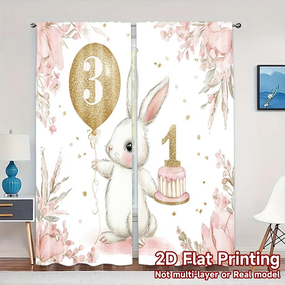 

2pcs 2D FLAT PRINTING Curtains (Without Rod) Bunnys First Balloon Popular Minimalist Curtains Versatile Fabric Curtains Thermal 100*130 HOOK 1pcs