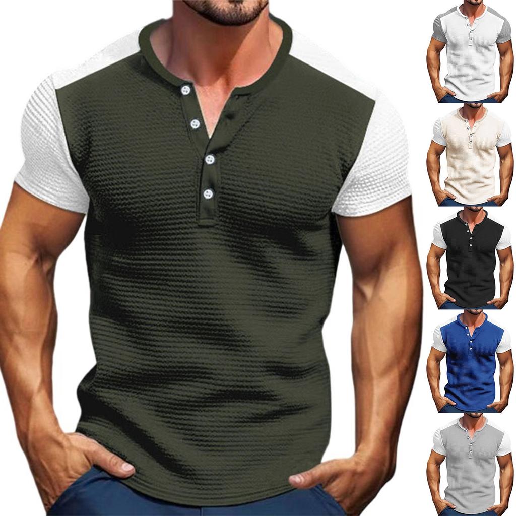 Men's Solid-color Classic Lapel Short-sleeved Sporty Casual Shirt Top