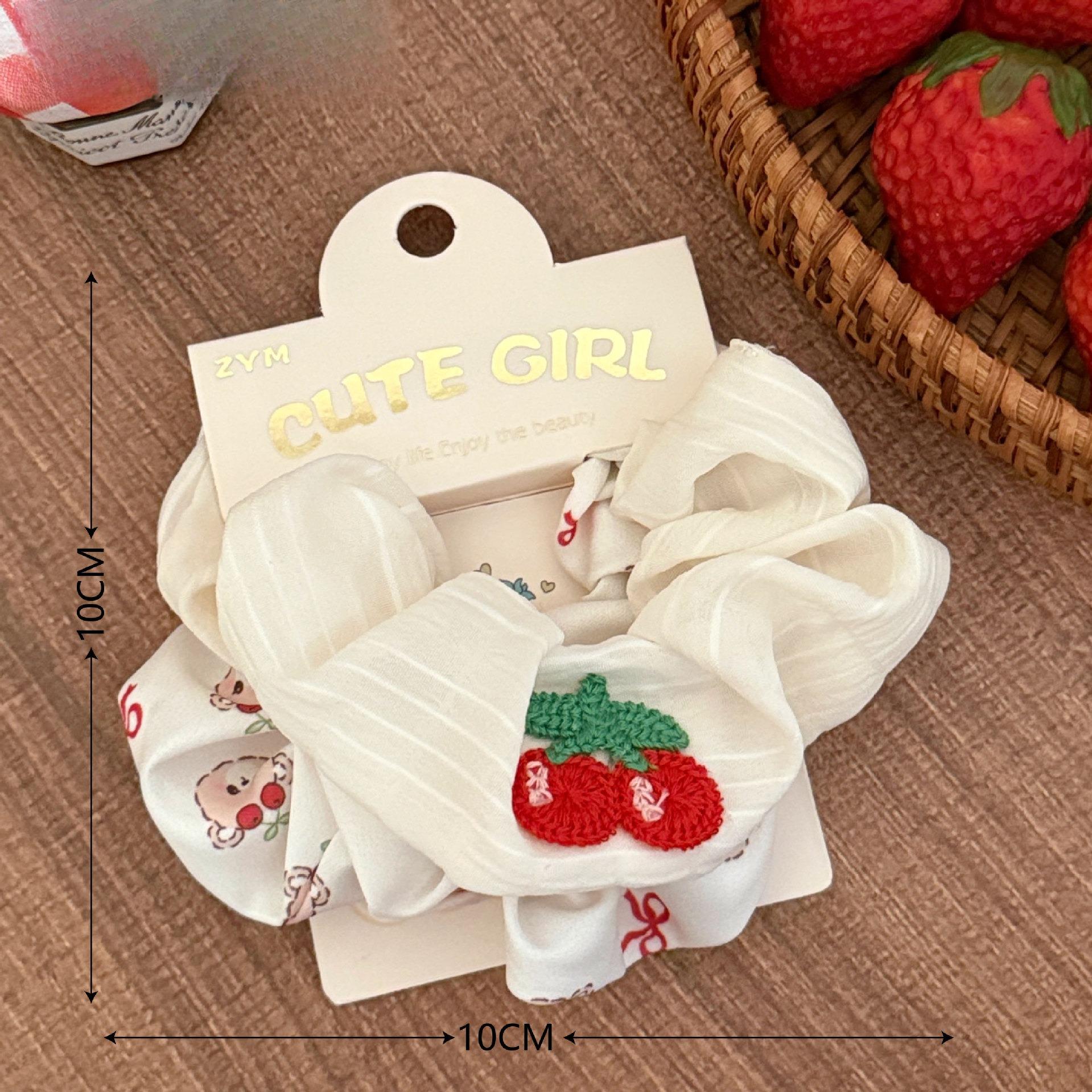 TY Cherry Scrunchie High-Quality Bow Ponytail Hair Tie Red Sweet Versatile Girly Hair Accessory