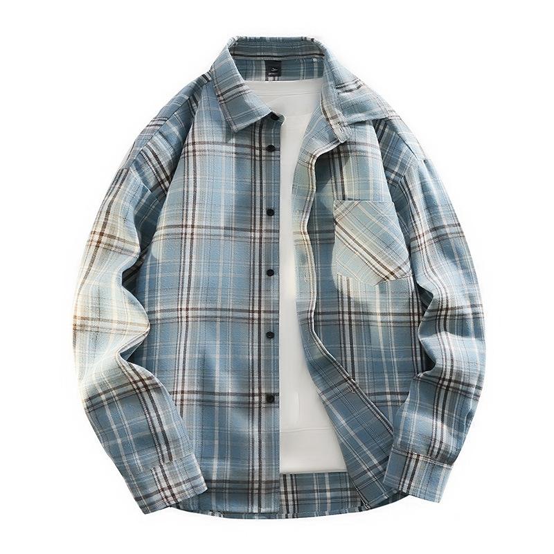 New Spring and Autumn Long-sleeved Plaid Shirt Loose Fashionable Shirt Men's Jacket Youth Large Size Versatile