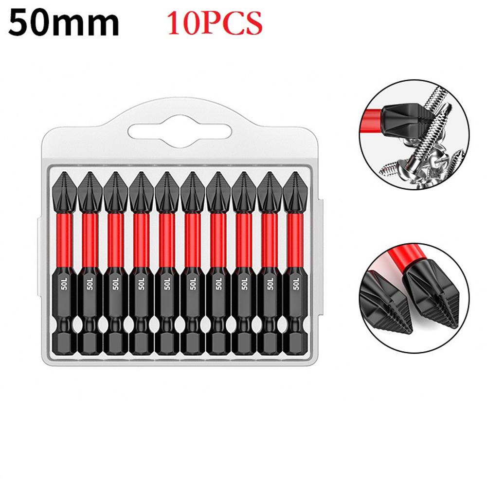 10pcs PH2 Magnetic Cross Screwdriver Bit Set Anti-Slip Long Alloy Steel 25-150mm For Electric Or Manual Use