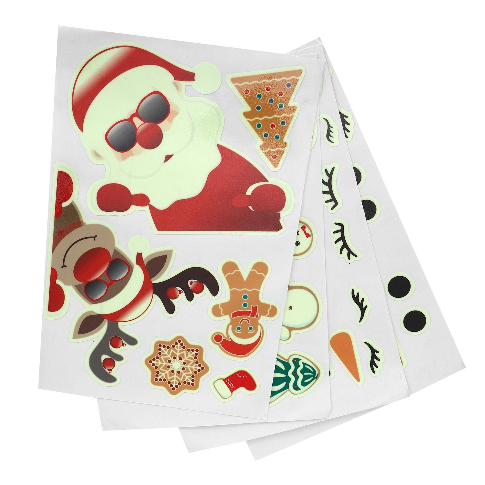 

4PCS DIY Luminous Santa Claus Snowman Elk Pattern Decorative Stickers for Wall Door Christmas Decorations