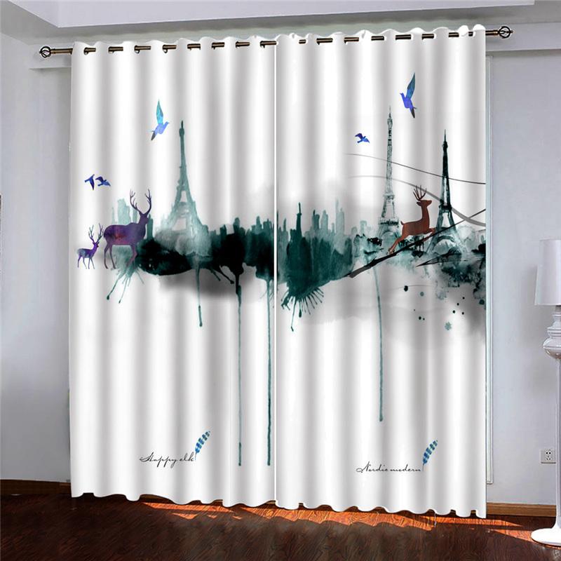 HUANZHUANG Tower of Paris Blackout France Curtains for Windows Living Room Luxury Curtains for Bedroom 2 Panels Decorative