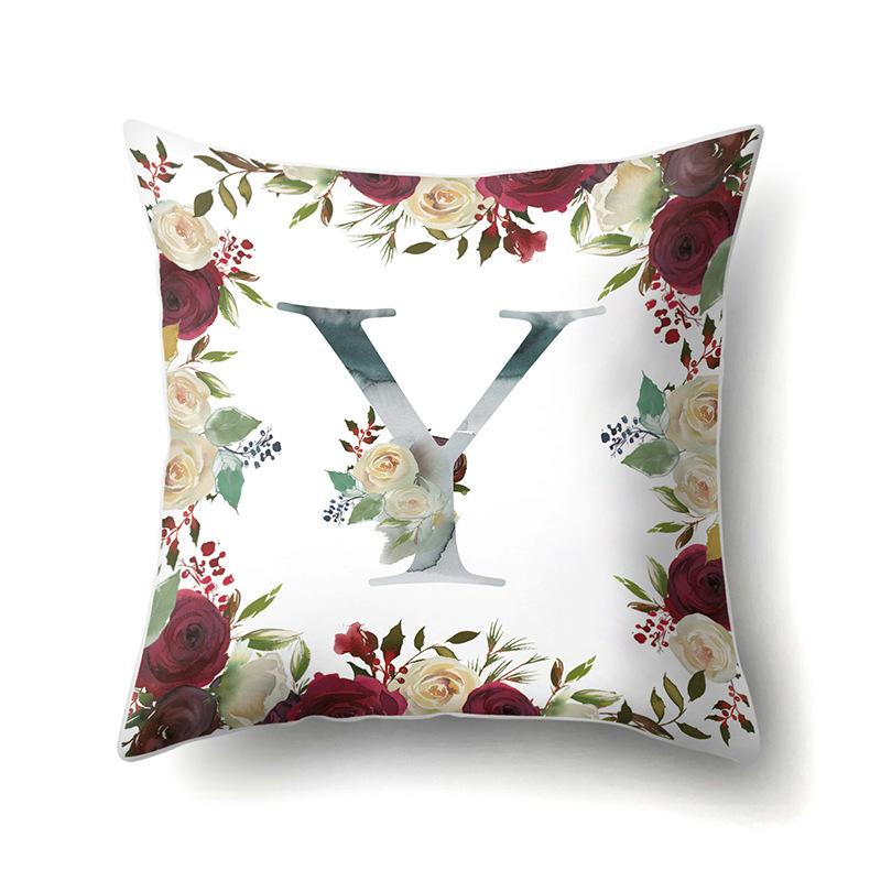Polyester Pillowcase American Retro Flower Plant 26 English Letter Cushion Cover Car Pillowcase