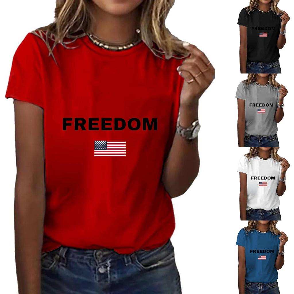 Women's Fashionable Casual Short Sleeved Printed T-Shirt Round Neck Top