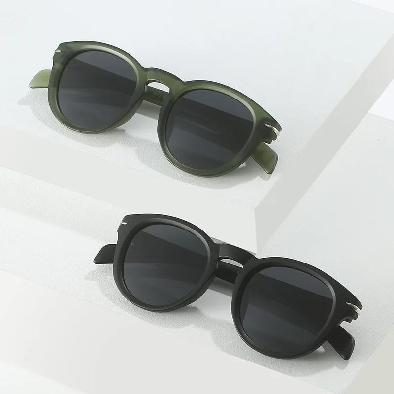  Retro Round Men Polarized Sunglasses Shades UV400 Fashion Brand Designer Matte Blue Women Rivets Sun Glasses