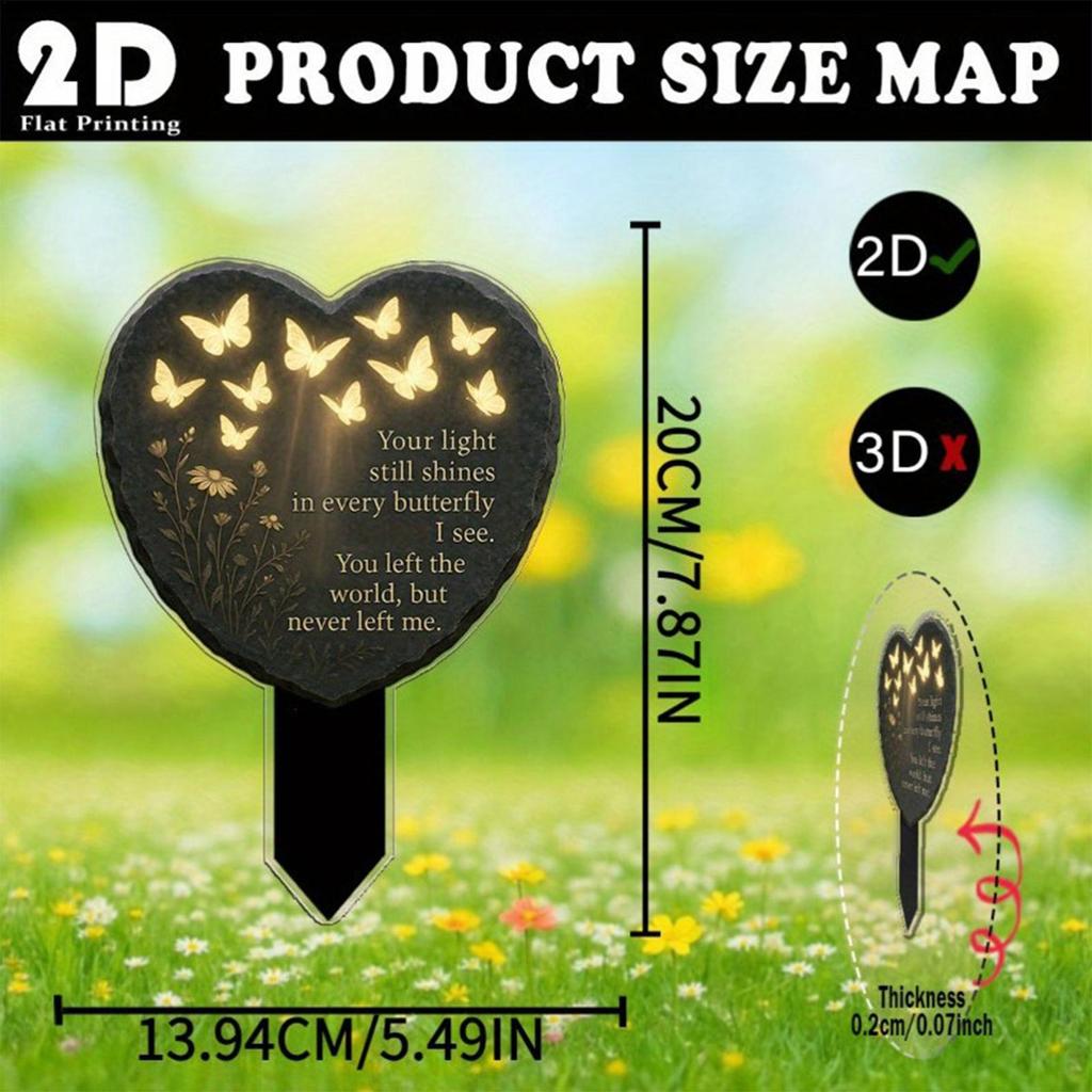 Grave Markers for Humans 2D Acrylic Heart Decoration Butterfly and Flower Carved Texture Grave Decorations Stake for Outdoor
