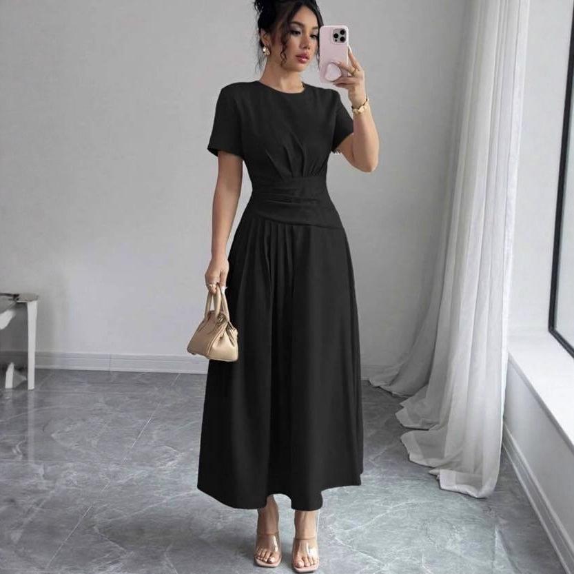 Robe décontractée slim plissée à col en V été 2025 pour femmes, style européen et américain - Nouvelle mode, tempérament