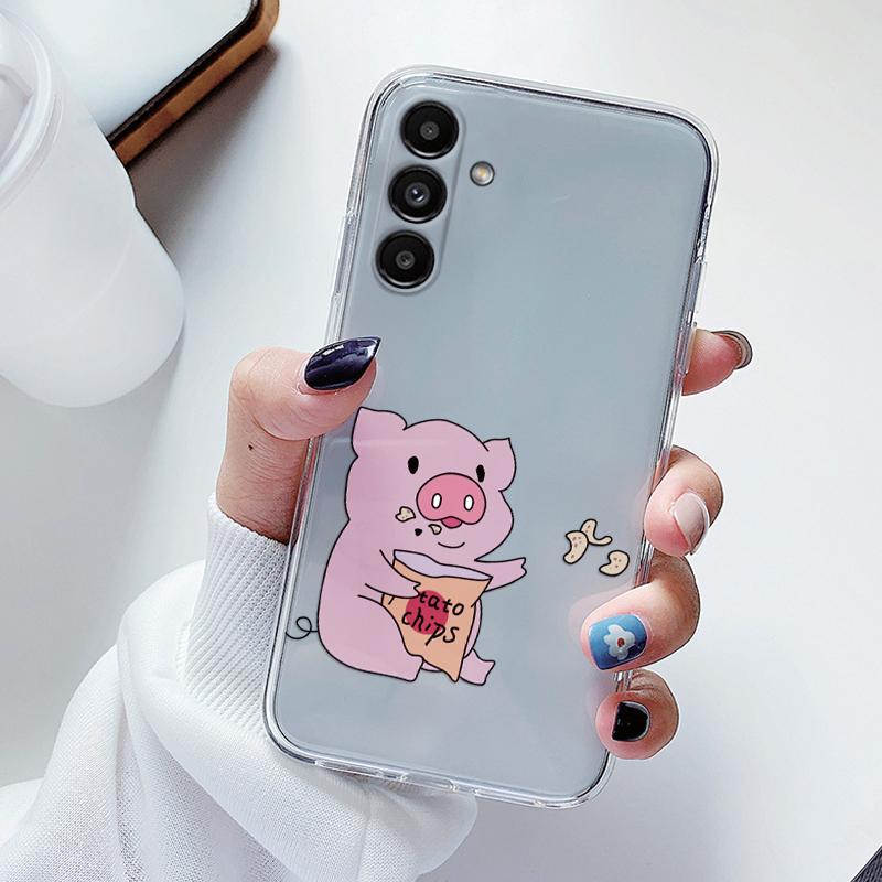 Transparent Case For Samsung Galaxy A24 A17 A16 A56 A55 A54 A06 4G Cover Cartoon Flowers Soft Clear Shockproof Funda Face Capa