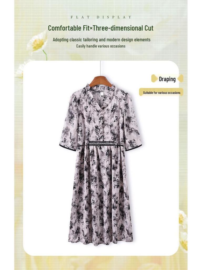 Elegant Summer Mid-Sleeve Dress for Middle-Aged & Elderly Women