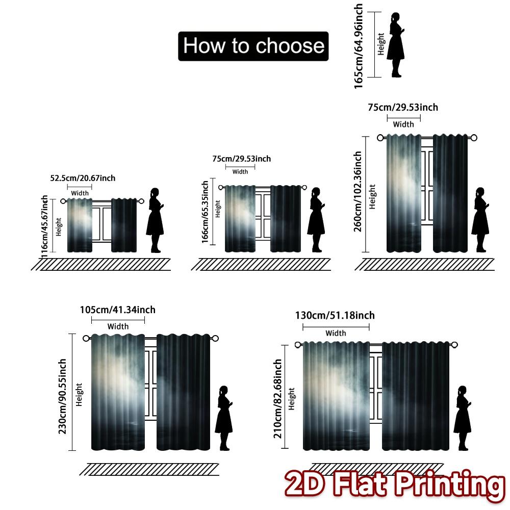 2pcs   2D FLAT PRINTING Curtains (Without Rod) Mystic Haze Popular Curtains&Window Treatment Polyester Easy Install Curtains