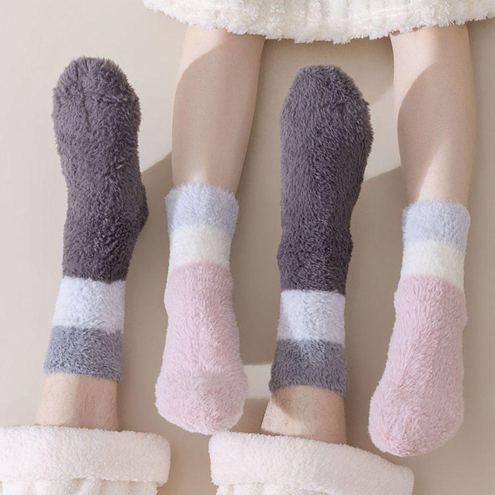 Sleeping Floor Plush Socks Thicken Warm Mid Tube Socks Women Simple Coral Fleece Socks Winter